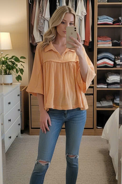 Soft Flow Cotton Babydoll Blouse